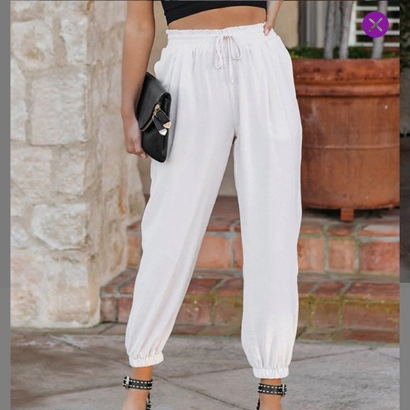 La Mode Crisp White Linen Blend Jogger NWT - Picture 1 of 14